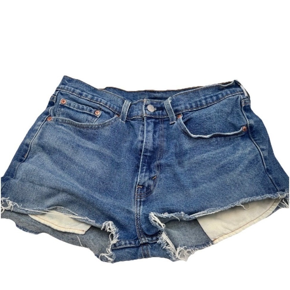 Levi's 505 Cut Off Denim Shorts Women W32 Blue Medium Wash Raw Hem Regular Fit